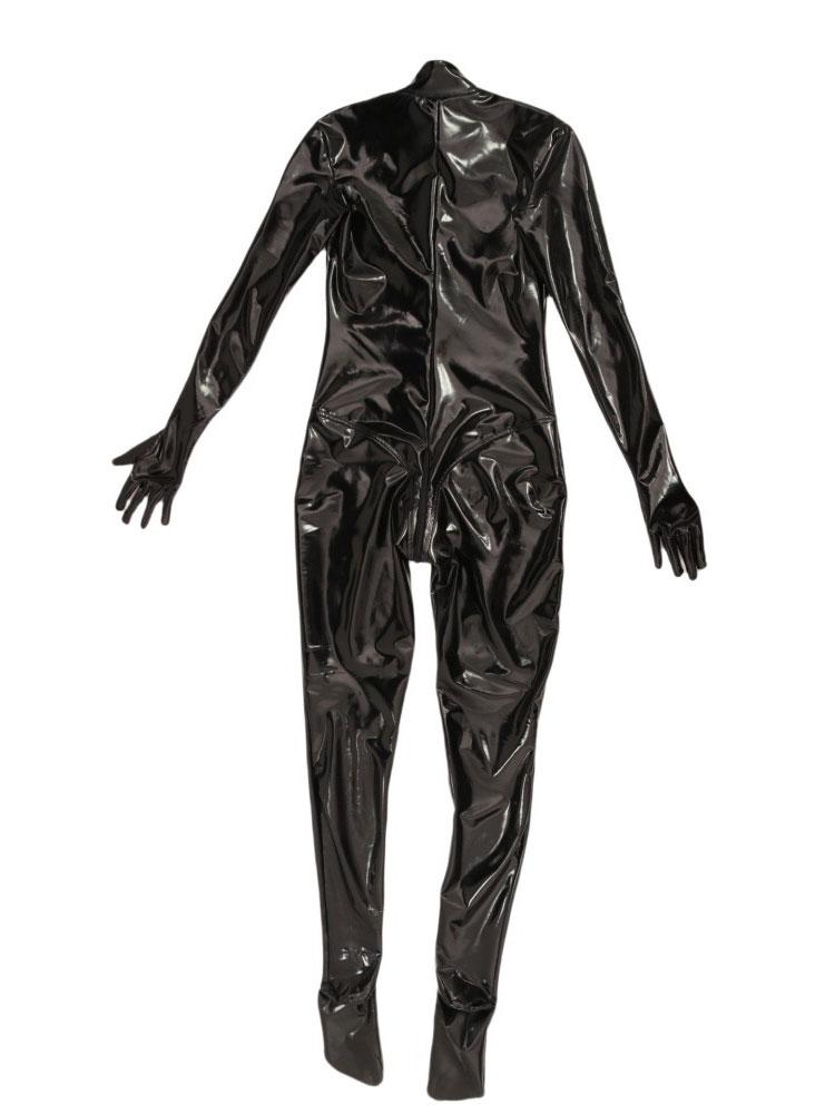 Sexy Zentai Faux Latex Leather Hollow Out Breast Jumpsuit Wetlook Exotic Cosplay Full Body Bodysuit Elastic Shaping Tights