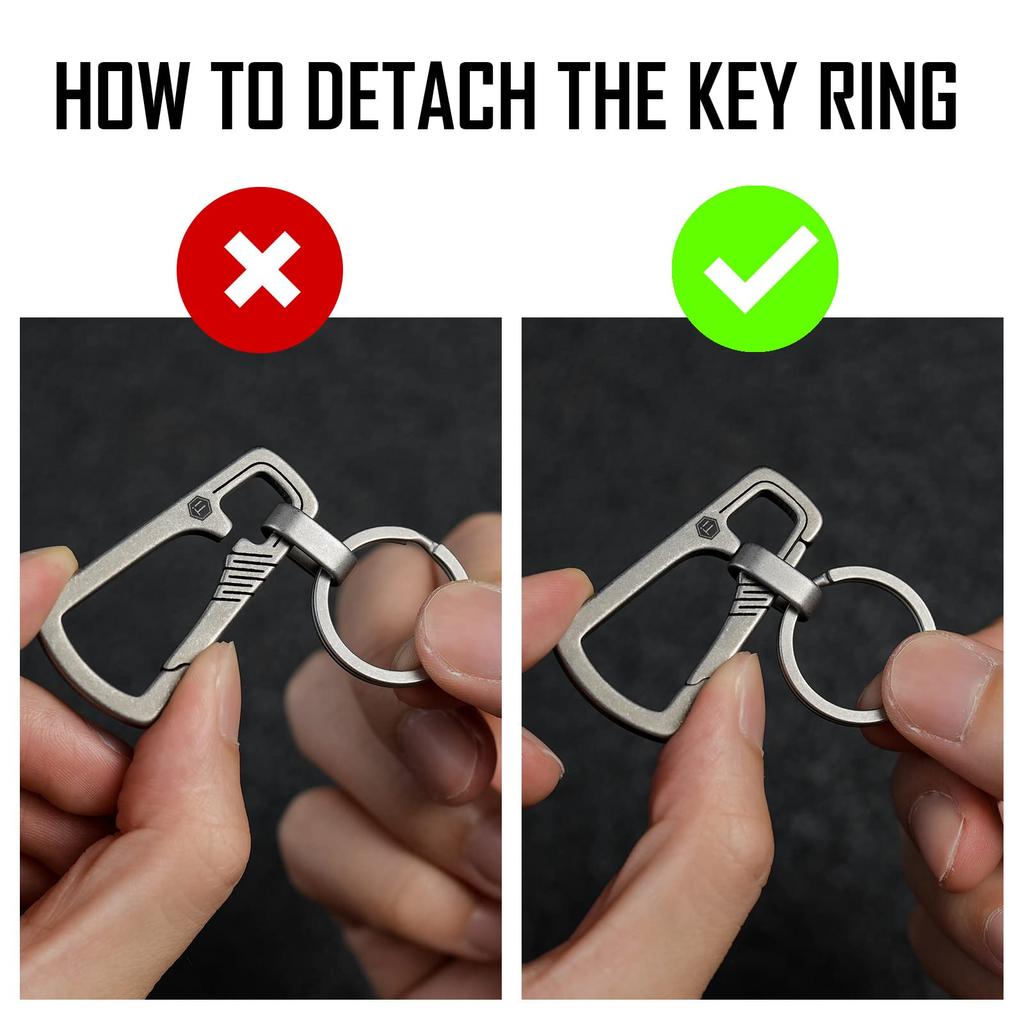 KeyUnity KM04 Titanium Carabiner Keychain Clip Quick Release EDC Key Holder Organizer with Key Sandblasted Ring, Small, (Silver)