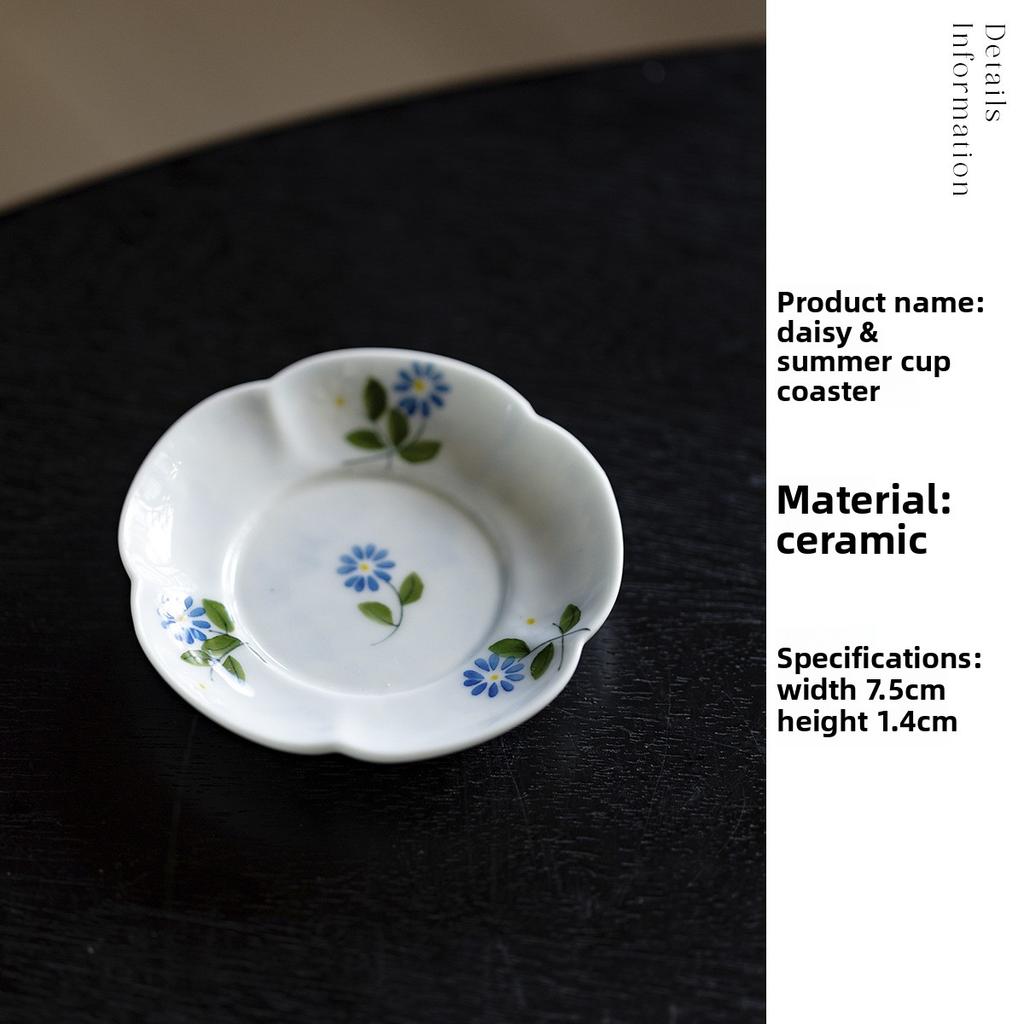 Hand Painted Ceramic Tea Cup Daisy Scalloped Rim Master Cup Chinese Gongfu Tea Set Home Office Use Zen Style Gift