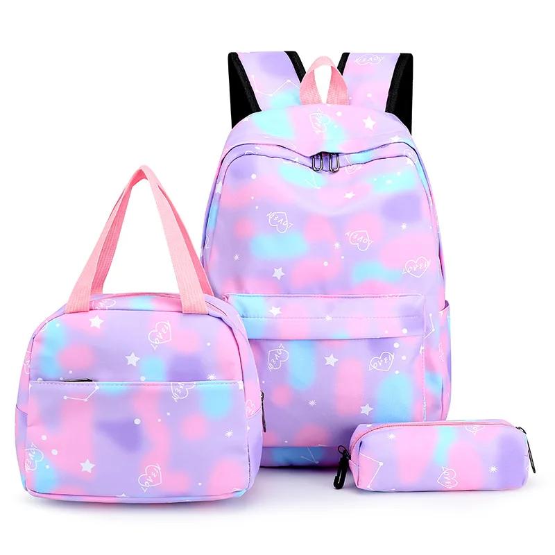 3 stuks/Set Meisjes Schooltas Basisschool Rugzak Set Basisschool Etui Voedseltas set Kinder Boekentas - Leeftijden 7-12