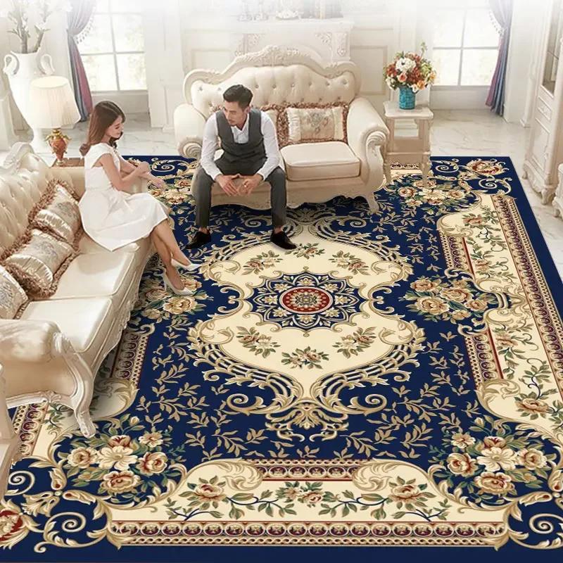 European Style Large Size Household Carpets for Living Room Decorative Rug Carpets for Bed Room Washable Non-slip Floor Mat Blue