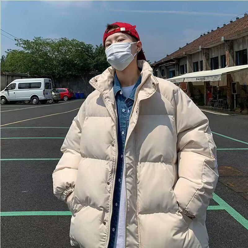 Herren Koreanischer Stil Verdickte Baumwoll-Pufferjacke - Lockerer Schnitt Stehkragen Wintermantel.
