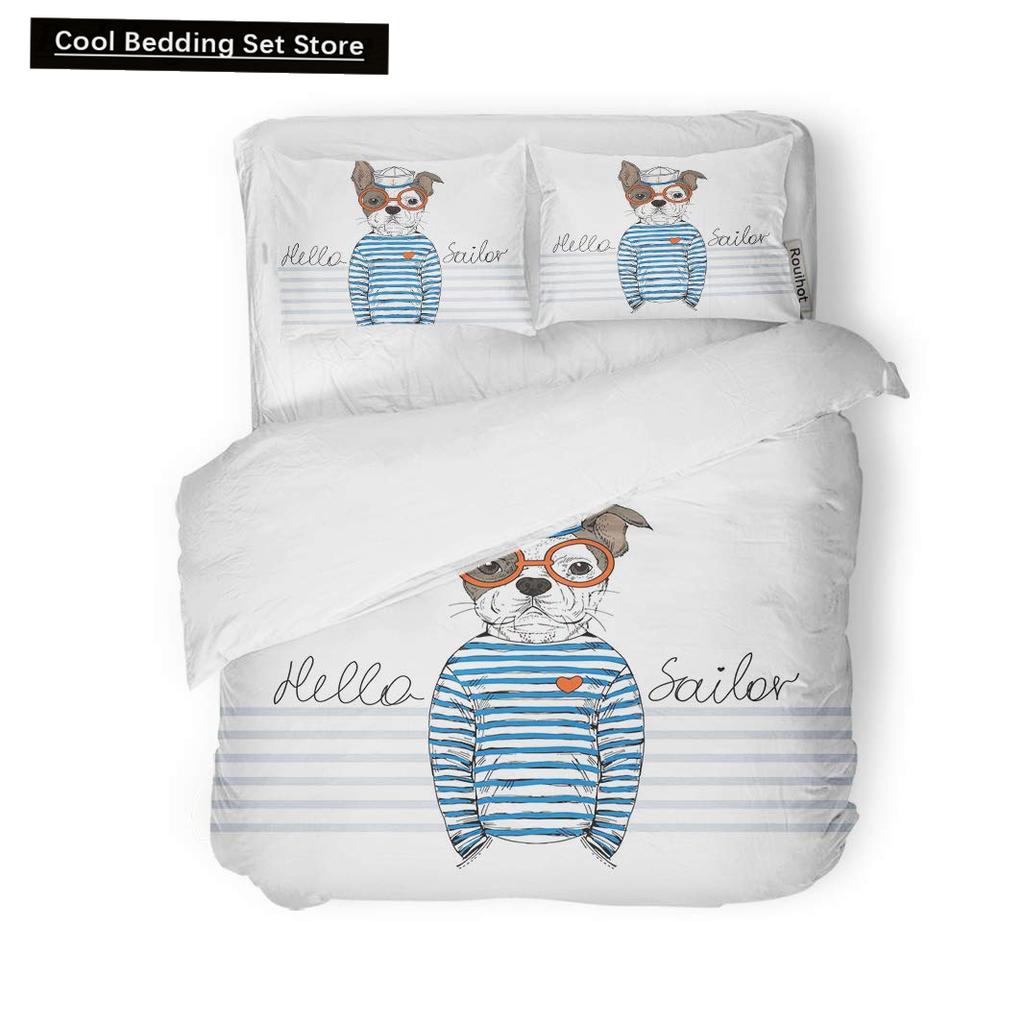 Cartoon Bulldog King Queen Duvet Cover Shar Pei Pup Dog Bedding Set Lovely Pet Puppy Doggy Quilt Cover Polyester Comforter Cover