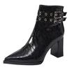 Fashion Boots Women's Autumn and Winter Fashion Pointed Side Zipper High Heel Thick Heel Short Boots Women's Tide