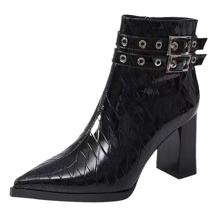 Fashion Boots Women's Autumn and Winter Fashion Pointed Side Zipper High Heel Thick Heel Short Boots Women's Tide