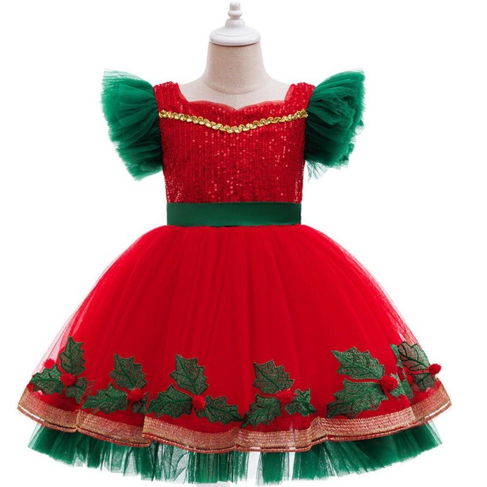 Mesh Puff Skirt Christmas Princess Dress Lace Collar Christmas Dance Dress Birthday Gala