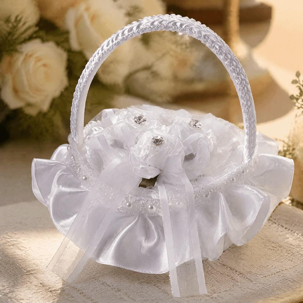 4.33x3.94in. Ring Pillow Heart Shape Flower Basket Romantic Wedding Ring Pillow Wedding Ceremony