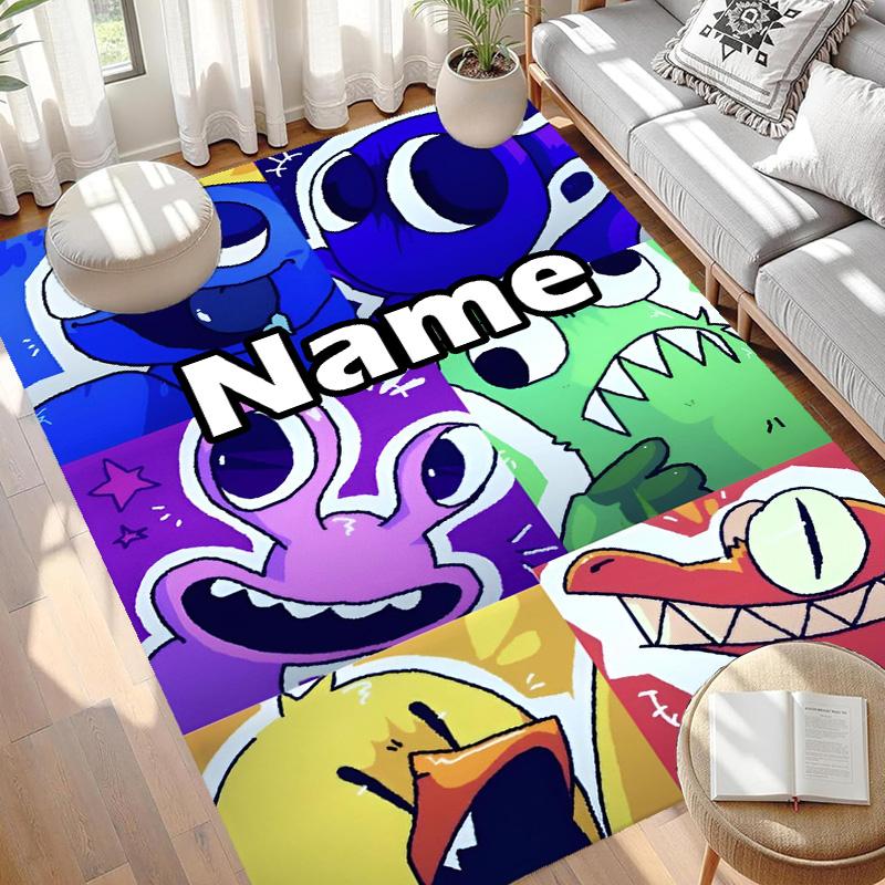Custom Name Personalized Game Rainbow Friends Print Carpet, Versatile Home Decor Rug, for Playroom, Apartment, Balcony, Entryway, Hallway Gift
