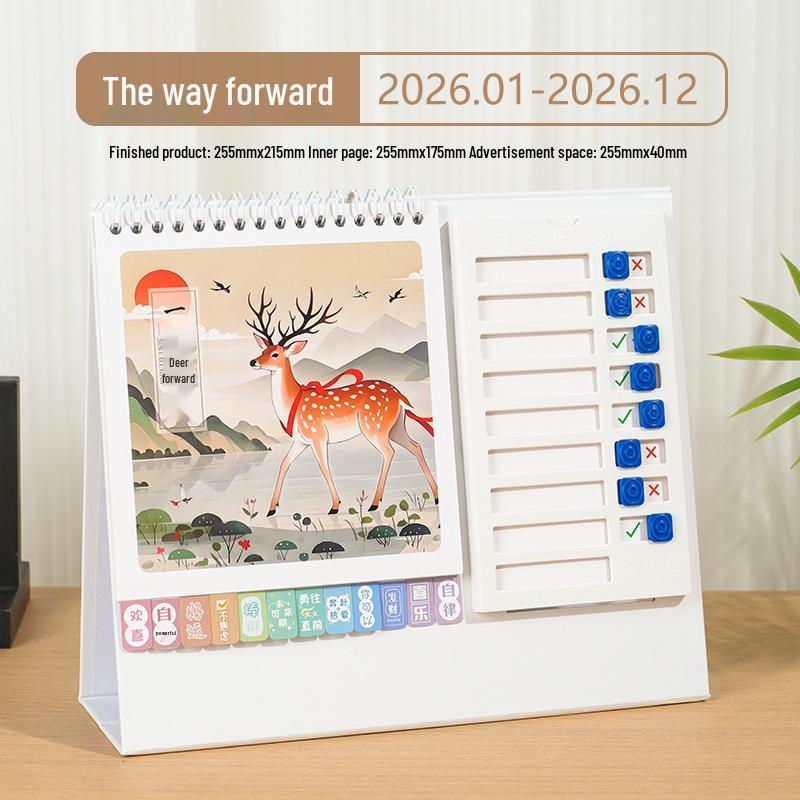 2026 Year of the Horse Wooden Desk Calendar with Custom Logo - Unique Punch Card Design for Business Office