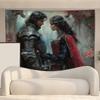 2D Dark Fantasy Knight and Lady Love Tapestry Medieval Gothic Art Wall Decor Cloth for Home & Bedroom