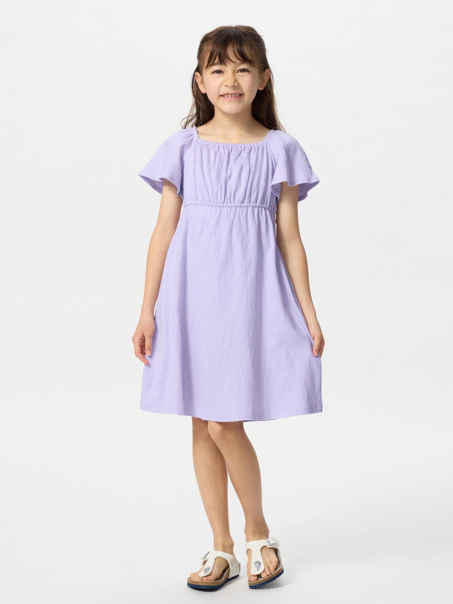 

Uniqlo Japan Girls Flare Sleeve Dress Short Sleeve 71 PURPLE/100