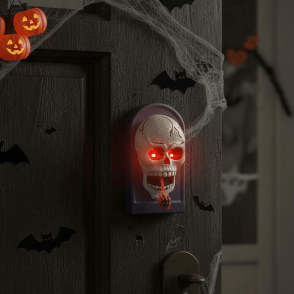 Battery-operated Animated Skull Doorbell Vocal LED Glowing Eyes Talking Ghost Bell Front Door