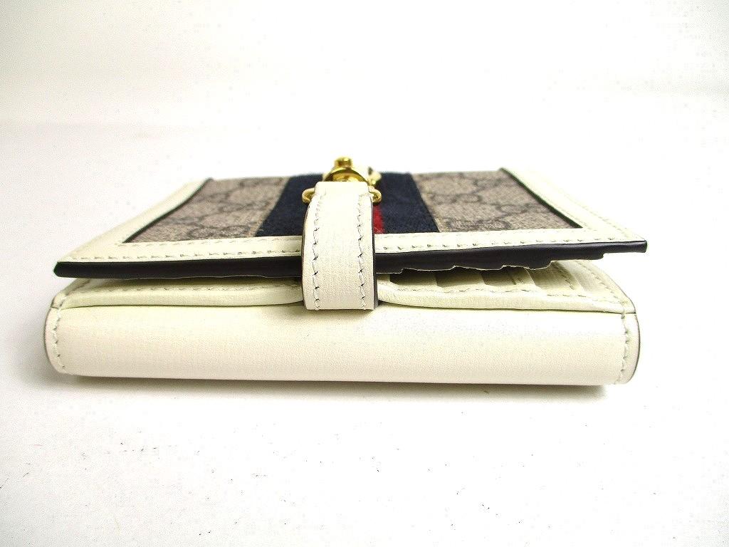 Authentic GUCCI GG Jackie 1961 White Leather Bifold Wallet Compact Wallet #a484  Open Box
