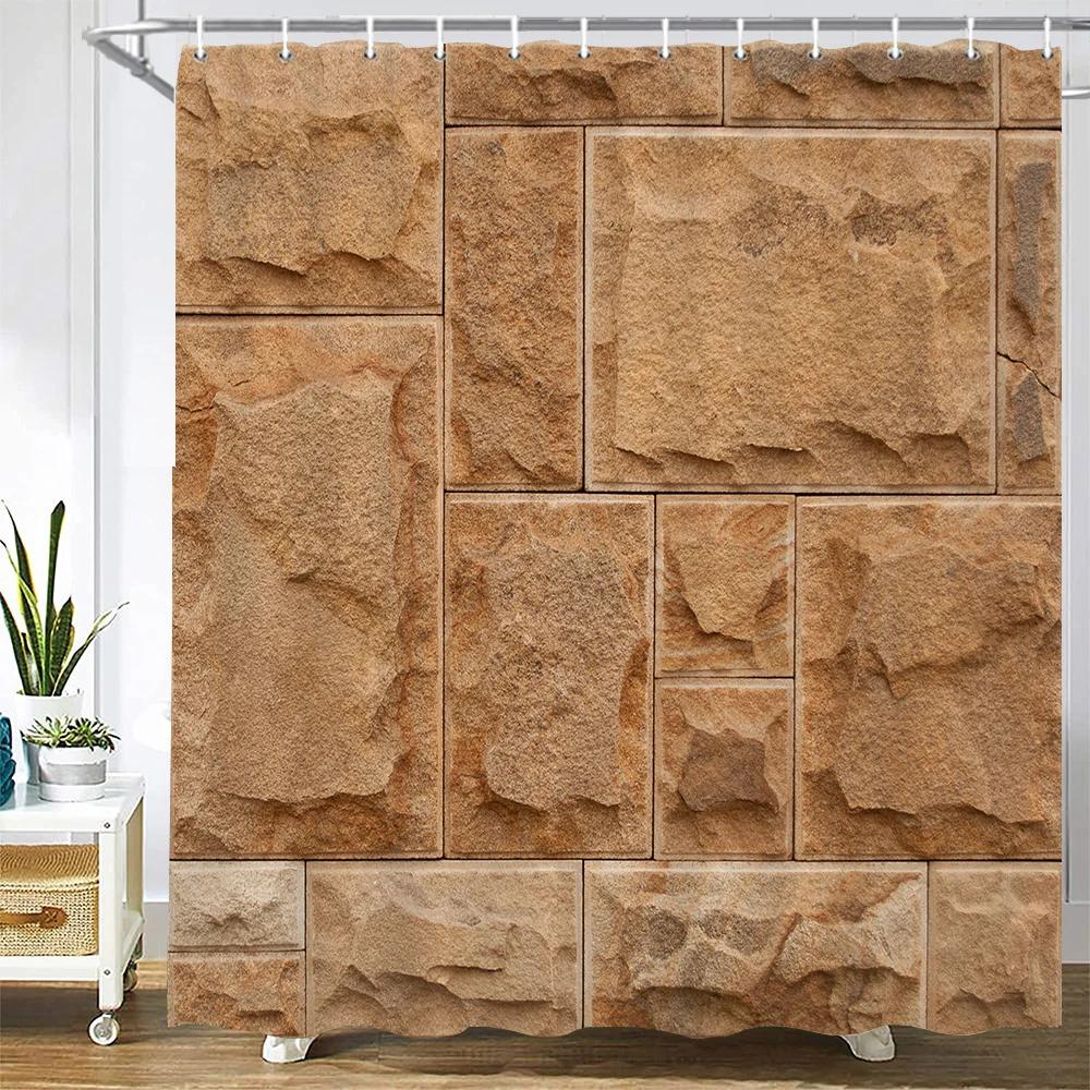 Stone Wall Painting Shower Curtain Bathroom Curtain Polyester Fabric Art Shower Curtains Restroom Decor Waterproof With Hooks