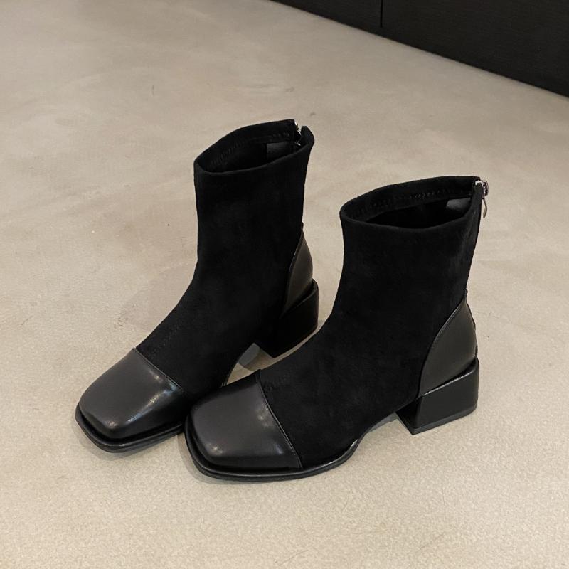 

Ботильоны на высоком каблуке женские вязаные кожаные туфли модные зимние туфли с квадратным носком женские туфли-лодочки 2024 года челси Botas Mujer 35