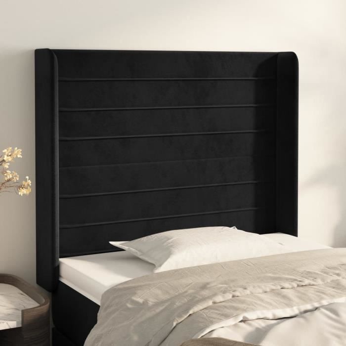 VidaXL Tête de lit avec oreilles Noir 103x16x118-128 cm Velours3119764