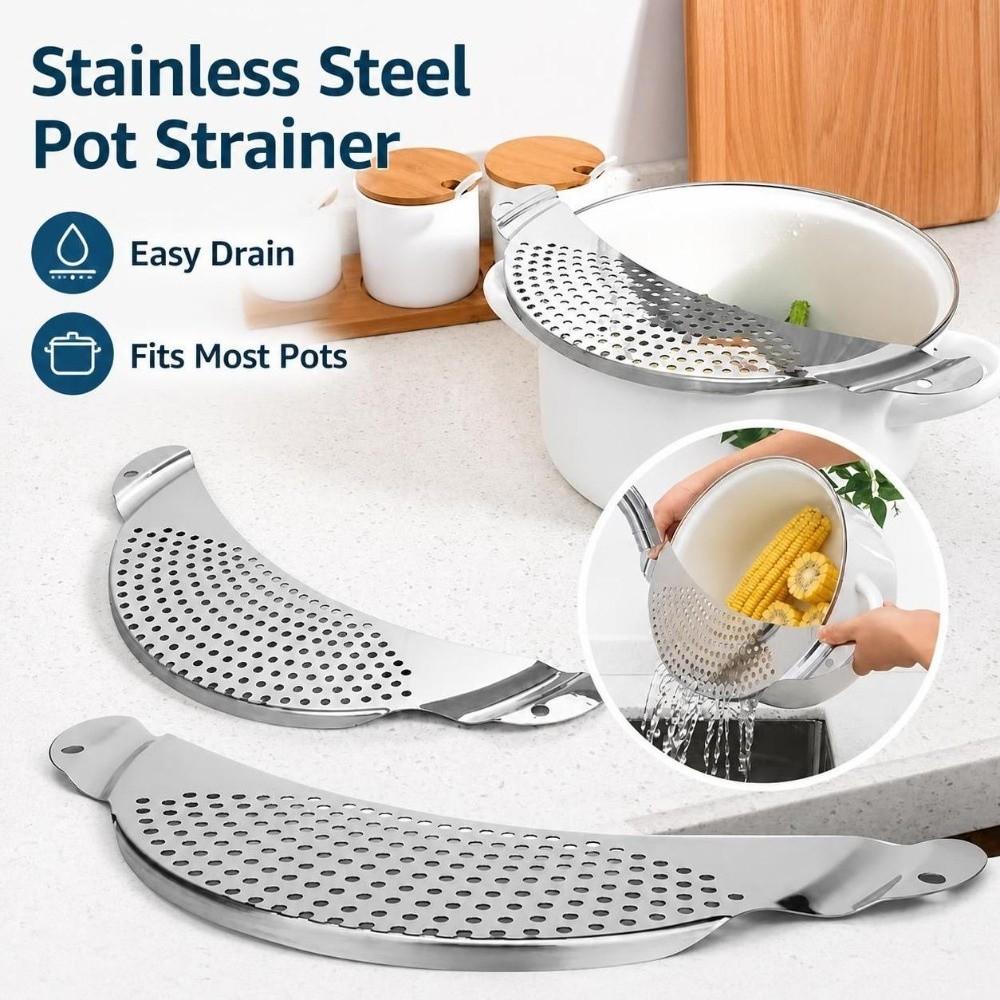 Multi Use Function Half Moon Skimmer Stainless Steel Drain Plate Practical Oil Strainer Draining