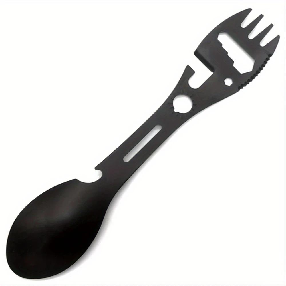 

Открытый Многофункциональный Нержавеющий Вилка Нож Ложка Открывалка для консервов Открывалка Гаечный ключ EDC Набор 5 в 1 Инструмент для выживания Снаряжение для кемпинга