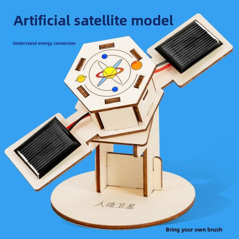 Simulated Wooden Artificial Satellite Assembly Model Children Puzzle Toy Set For Kids Learning