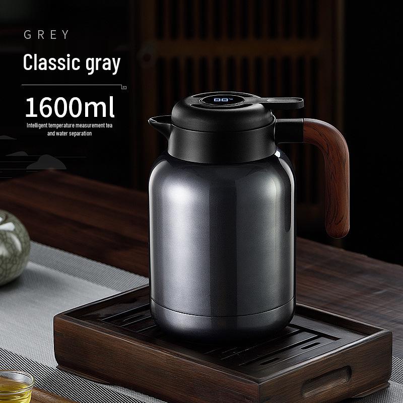 Elegant Portable Thermos with Temperature Display, 316 Stainless Steel, Tea Steeping, Water Separation, Insulated Pot.