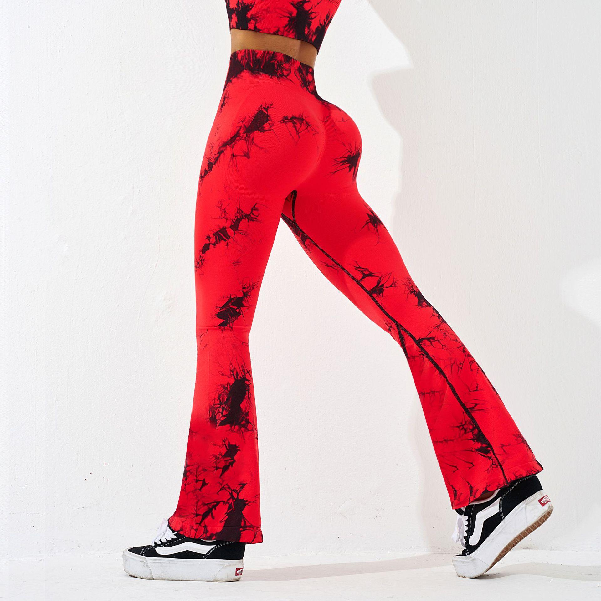 

Тай-дай брюки-клеш для йоги, европейские и американские беговые фитнес спортивные повседневные брюки, с эффектом лифтинга бедер, с высокой талией, брюки для йоги L