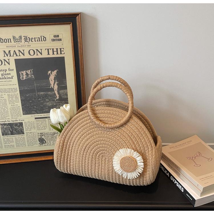 Korean Style Women's Handbag: 2026 Summer Woven Cotton Rope Tote