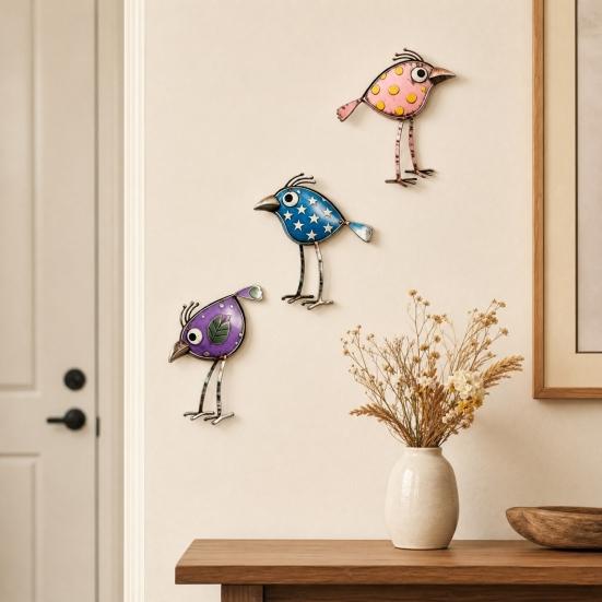 Baizihuahu 3 Stück Holzvögel Wandkunst Dekor, Antike Vogel-Hängefiguren, Lustige Langbein-Skulptur, Boho Bauernhaus Dekorationen für den Außenbereich Garten