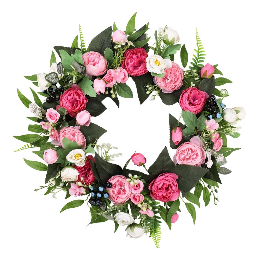 Artificial Peony Wreath Silky Fabric Beautiful Fadeproof Flower Wreath for Door Wedding Wall Decoration