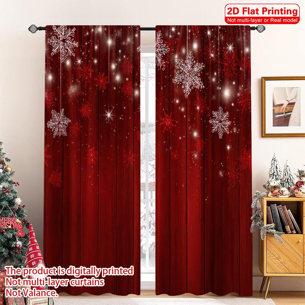 

2D flat printing 2pcs Christmas Hot Party Curtains Red Snowflakes Festive Christmas Digital Printed Polyester Drapes Festive 52.50×116.00 CM 2pcs