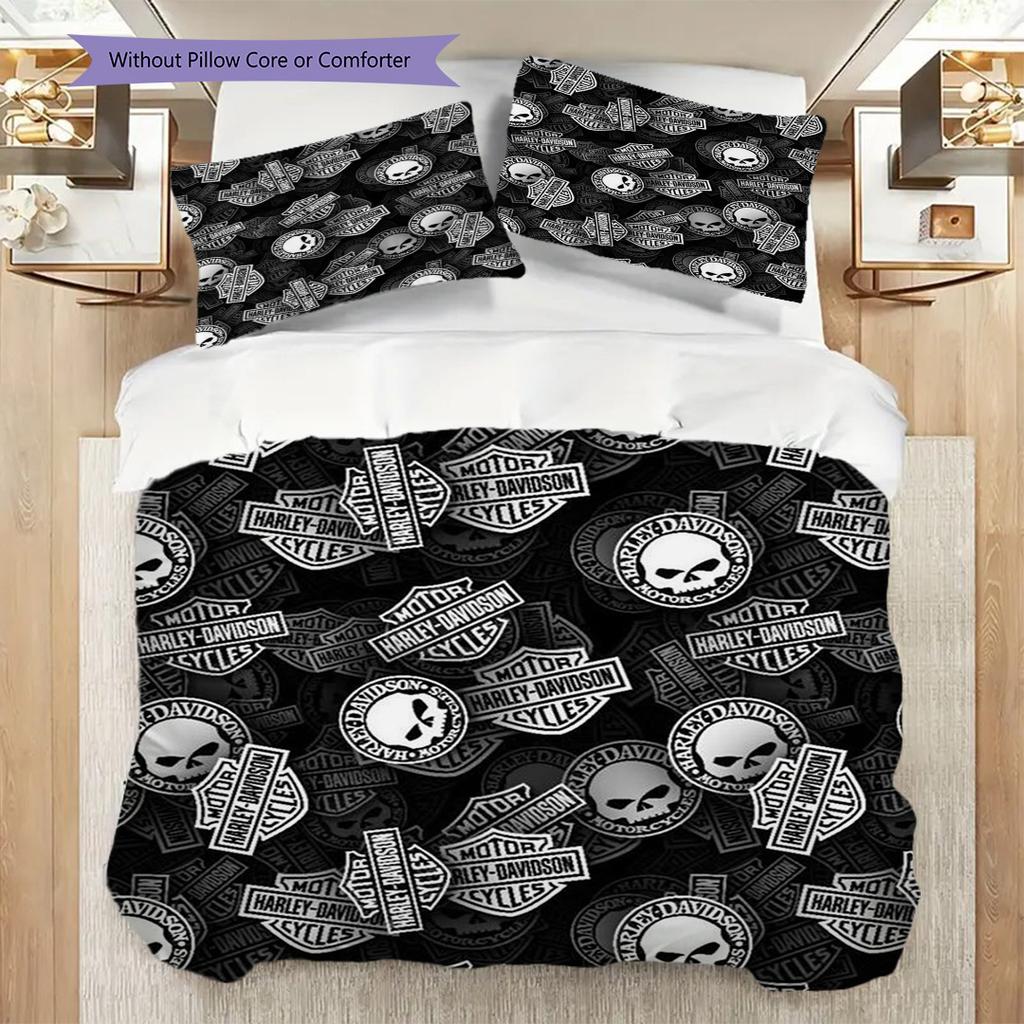 Biancheria da letto vintage Harley-Davidson con bandiera americana(1 * copripiumino + 2 * federa, senza nucleo) Set biancheria da letto Regalo di Natale per compleanno Morbido e confortevole