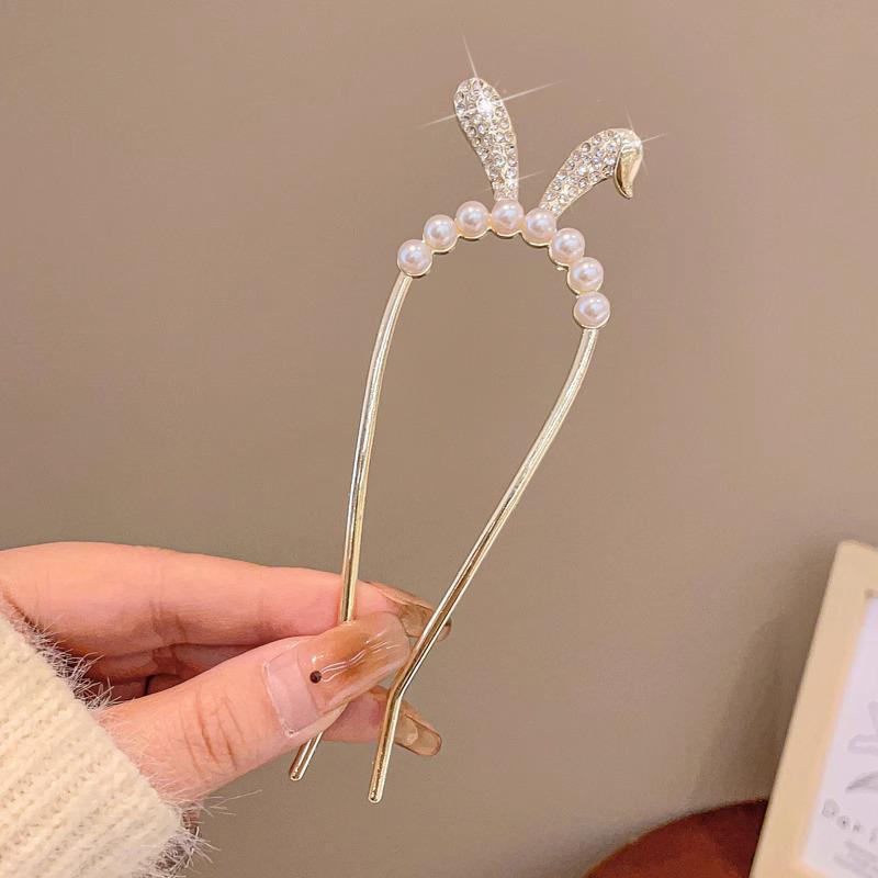 U-Shaped Fixed Hairpin with High-End Alloy Comb for Women's Updos - Ancient Style Four-Tooth Insert