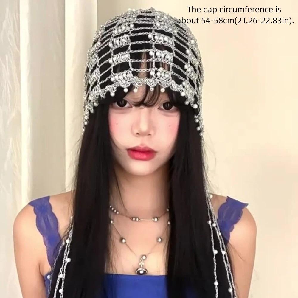 Shining Crystal Chain Beaded Hats Handmade Mesh Hair Accessories Women Summer Autumn