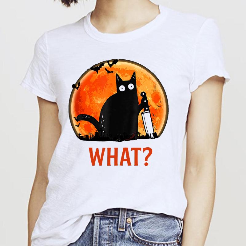 Women T-Shirts Cat Sweet New 2025 Fall Halloween Short Sleeve T-Shirt Female Harajuku Thanksgiving Graphic Oversized Tshirt Tops