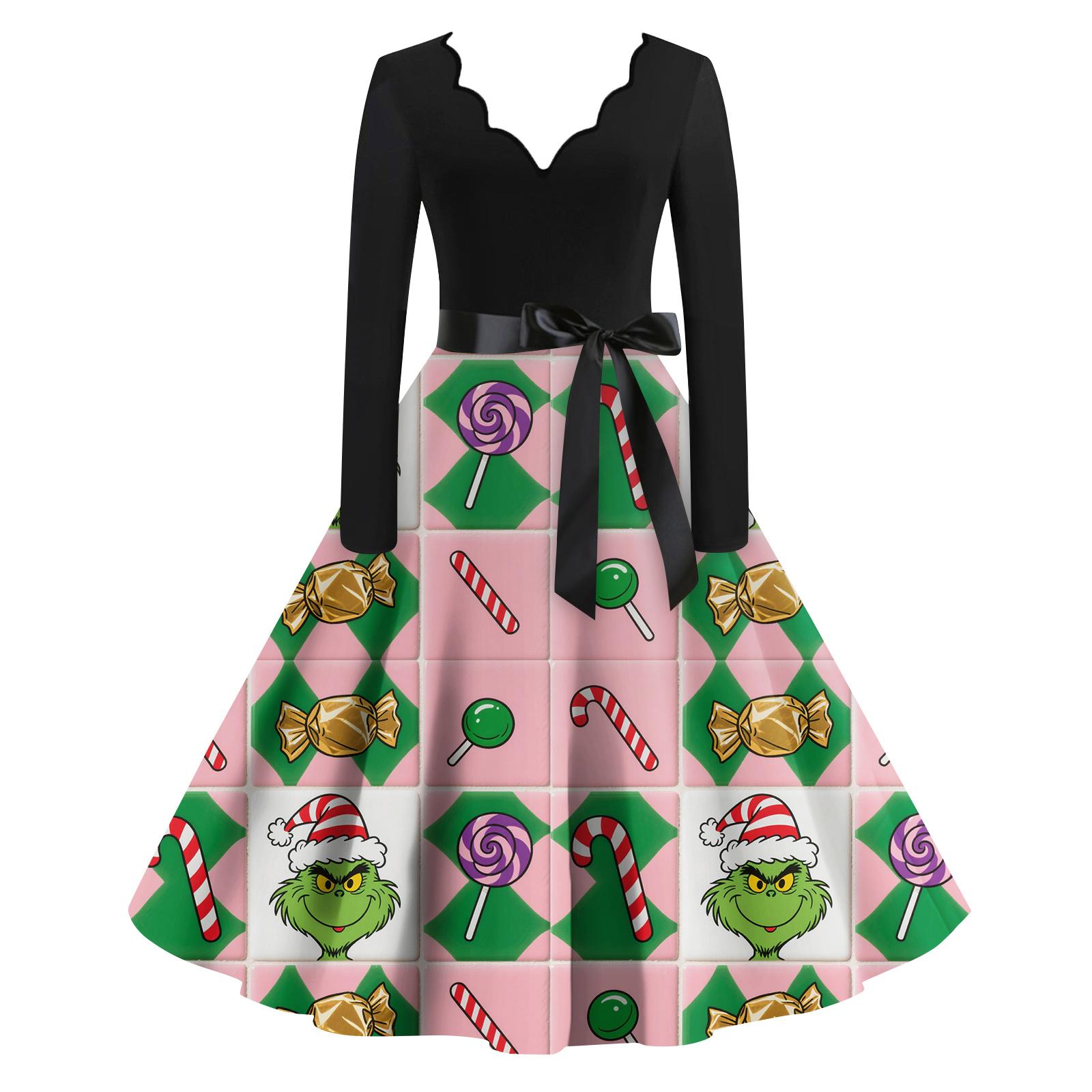 

Женское модное ретро платье с длинным рукавом, квадратным вырезом, рождественским принтом, вечернее платье XL розовый