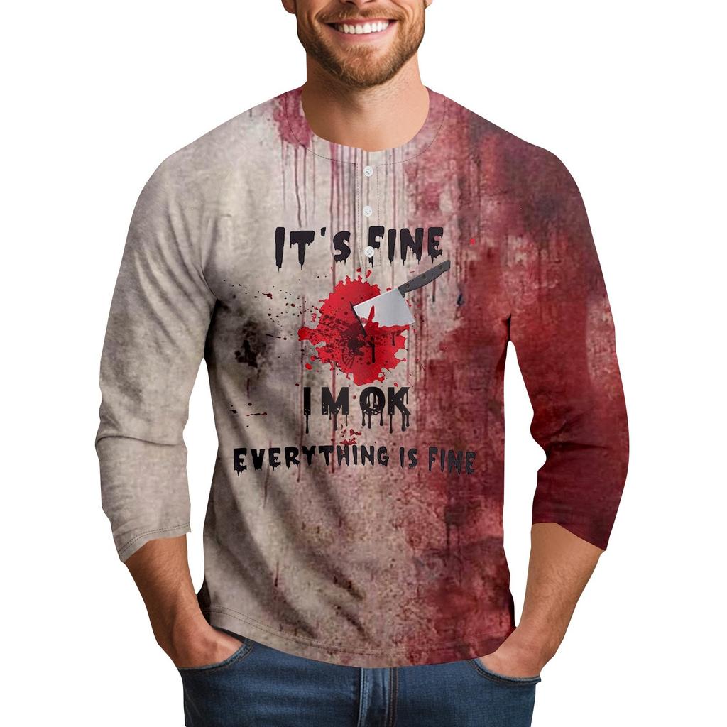 Men's Halloween Print Raglan Dralan Three-quarter Sleeve Casual Top