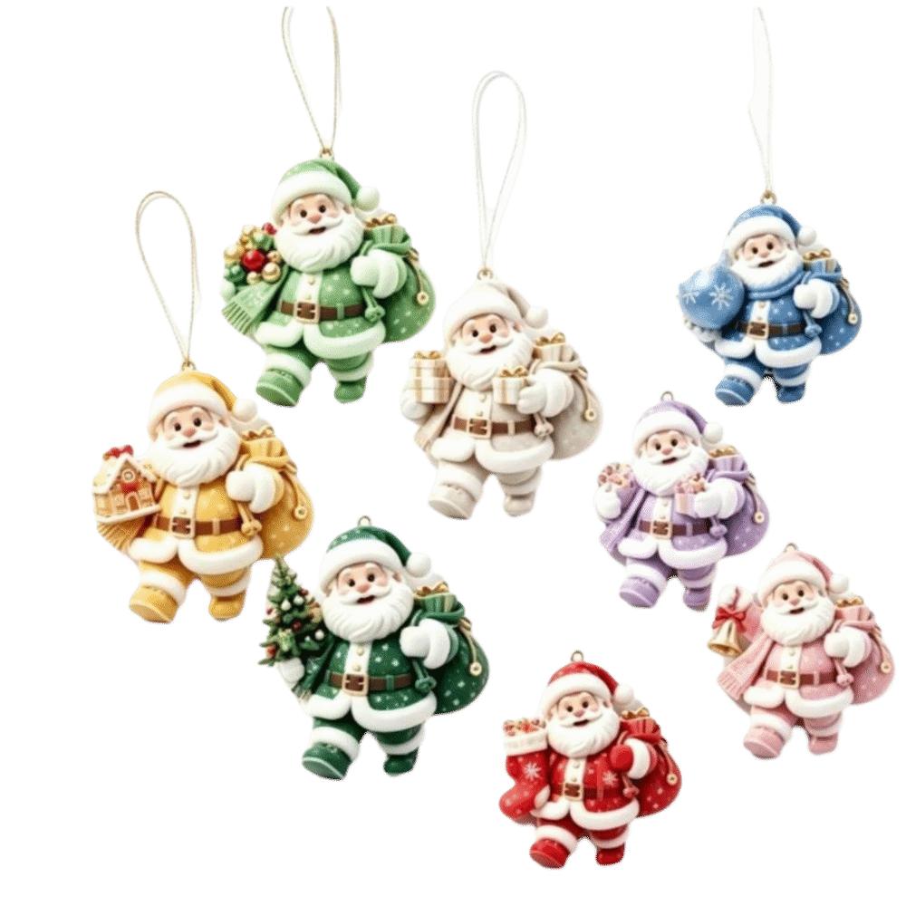 8/10/12 Adet Noel Baba Yılbaşı Ağacı Süsleri 2D Düz Xmas Dekorasyonu Tatil Partisi