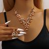 Fashion Temperament Pearl Flower Rhinestone Short Necklace Necklace Earrings Set Accessories