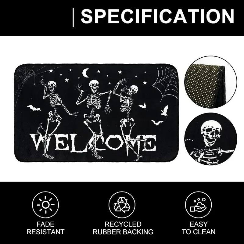 Halloween Skeleton Dancing Mat Soft Crystal Velvet Bath Rug Slip Resistant Entryway Doormat Great for Halloween Home Decor Gifts