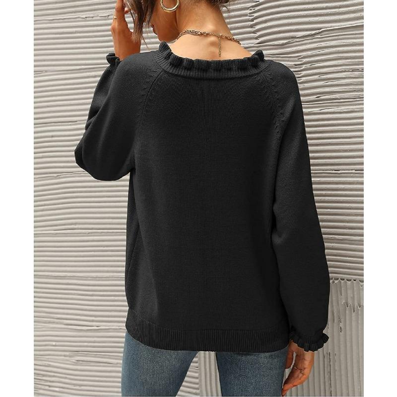 Women S Casual Long Sleeve Pullover Knit Sweater Button Edge Basic Top