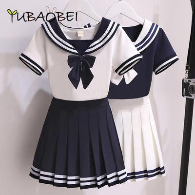 Mädchen Röcke Sets Lolita Stil Sommer Navy Kragen Kurzarm Shirts Kausale Schule Kleidung Kostüm Student Falten Rock Anzug