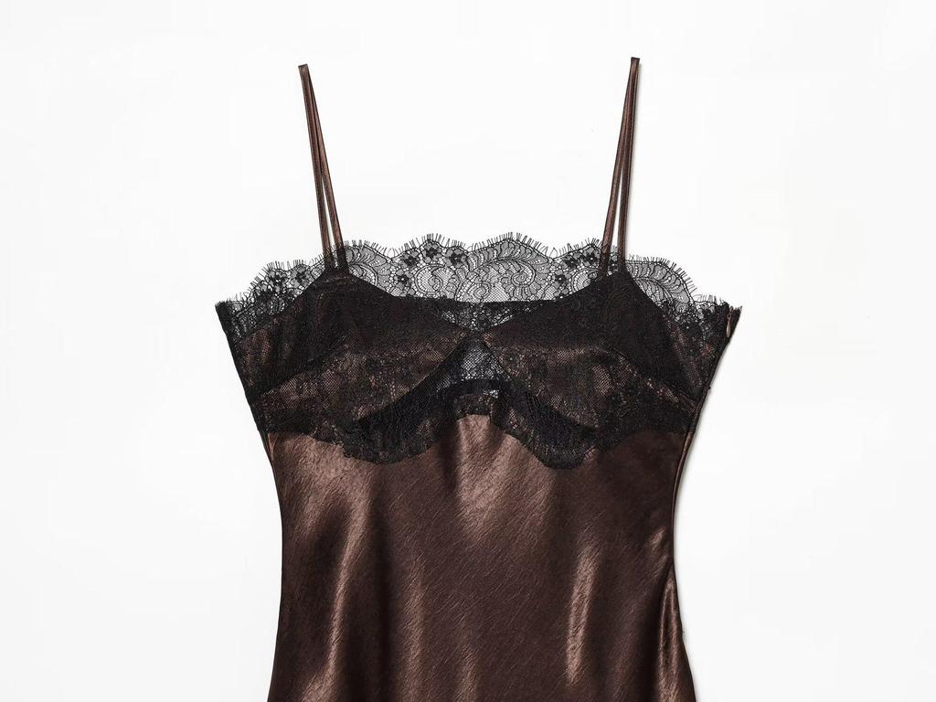 Asymmetrical Lace Dress with Silk Satin Texture: European & American Women's Fashion