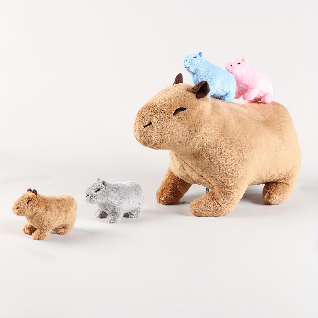 Kawaii Simulazione Capibara Peluche-13.38'' Mamma Capibara di Peluche con 4 Bebè di Peluche Dentro Pancia con Cerniera
