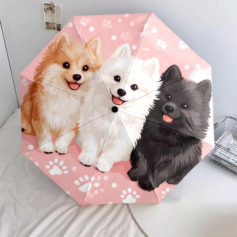 Happy Samoyed Pattern, Automatic Folding Umbrella, Portable and Foldable Design, 8 Ribs, a Christmas or Birthday Gift.