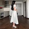Elegant White Square Neck Waist-Cinched A-Line Maxi Dress Women 2026