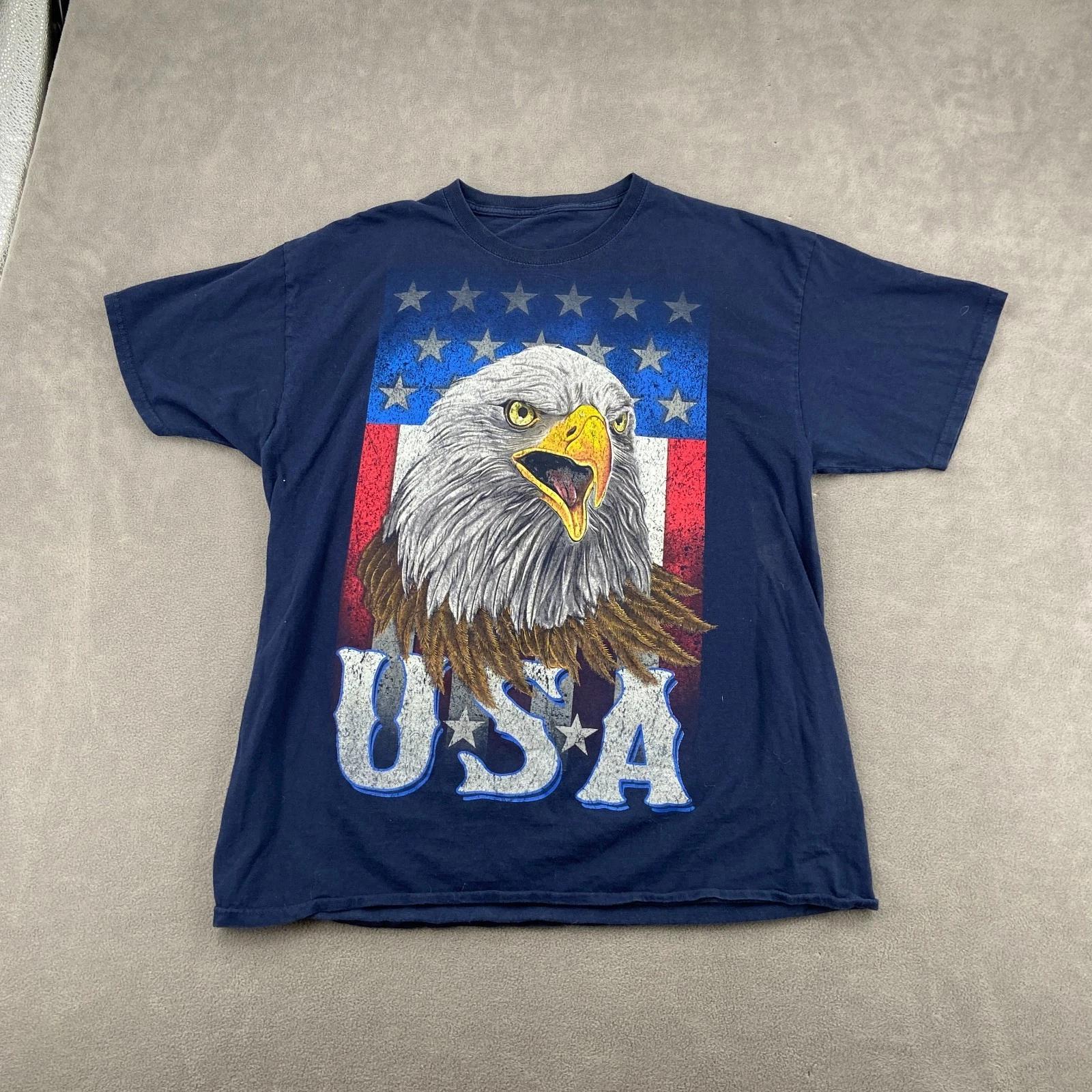 Vintage Eagle USA American Flag Patriot T-Shirt Sz L Blue Graphic Grunge S