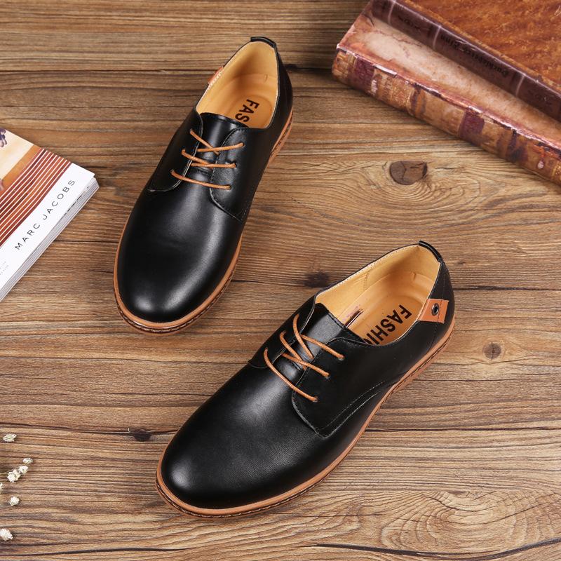 2025 foreign trade shoes men's large size board shoes lace-up casual leather shoes Korean version trend single shoes men