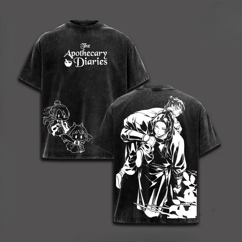 Harajuku Anime The Apothecary Diaries T-shirt For Men Clothing Vintage Washed T Shirt Summer Casual Short Sleeve Cotton Tee Tops