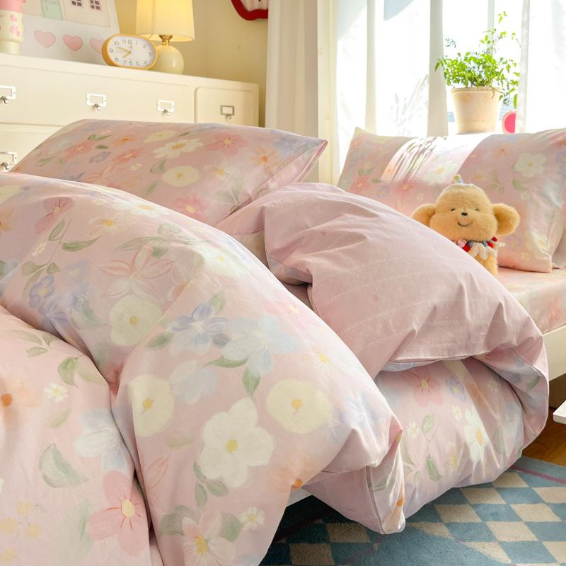 Class A 100% Pure Cotton Student Dormitory 3-Pcs Set Maternal And Infant Grade Cotton Skin-Friendly Small Floral Bed Sheet Quilt Set4-Pcs Set