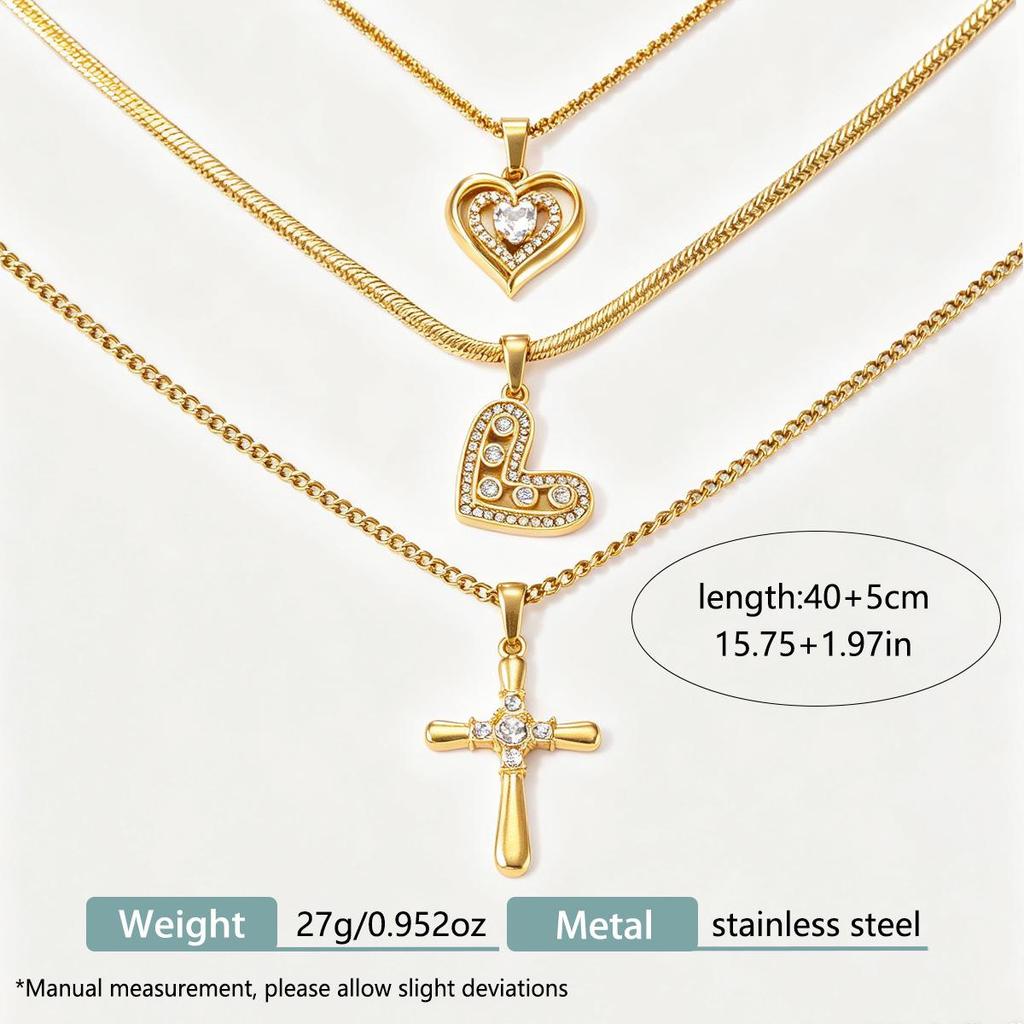 Zirconia Heart Cross Necklace Set: Elegant European & American Style for Women