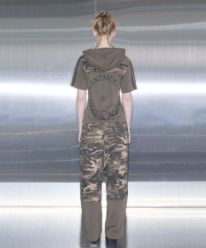 MUCENT Mauve Matching Metal Logo Camo Color Block Wide Elastic Pants